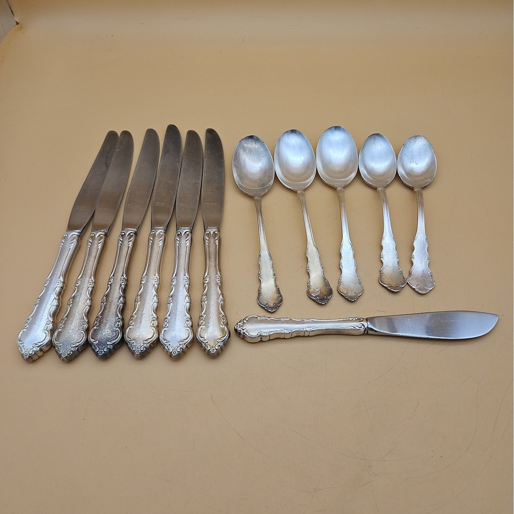 Lot Of 12 Reed & Barton Mirrorsteele Flatware Set 7 Knives 5 Spoons
